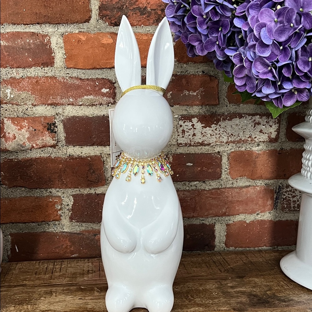 White  resin Bunny with Jewel Accents